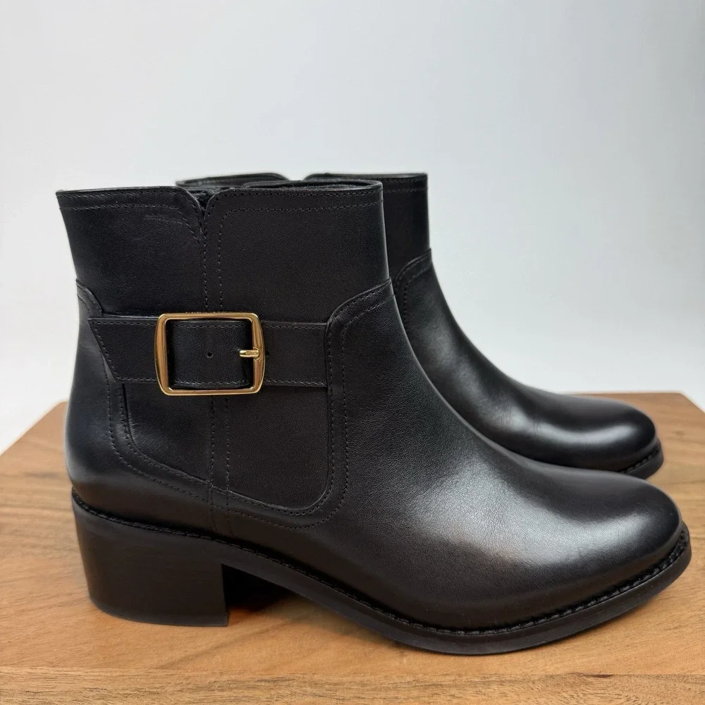 New Womens Cole Haan Thayer Buckle Ankle Black Boots Shoes Size 6 B‎